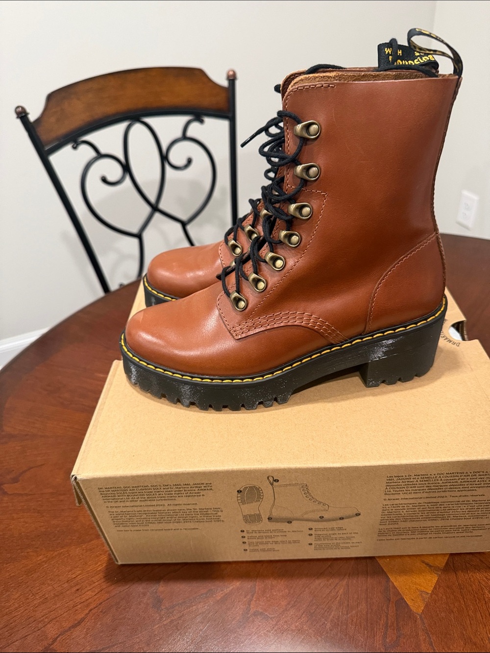 Dr. Martens Women's Leona Brown Leather Lace-Up Boots
